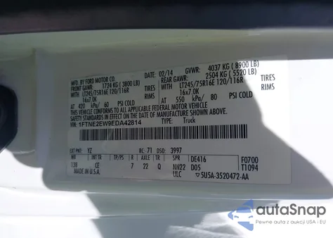 2014 Ford E-250 Commercial из США, поврежденный, VIN 1FTNE2EW9EDA42814